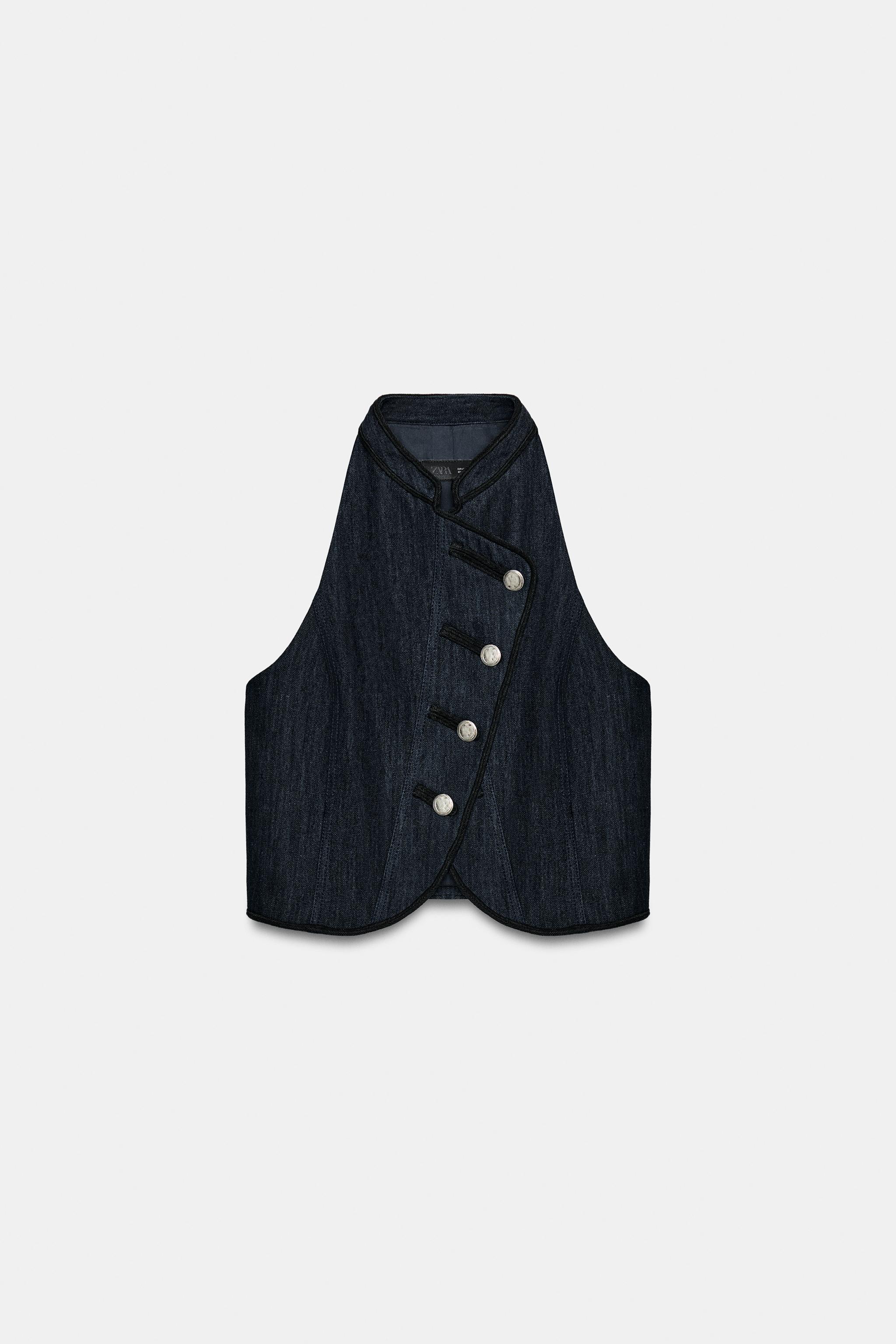 CONTRAST PIPING HALTER VEST